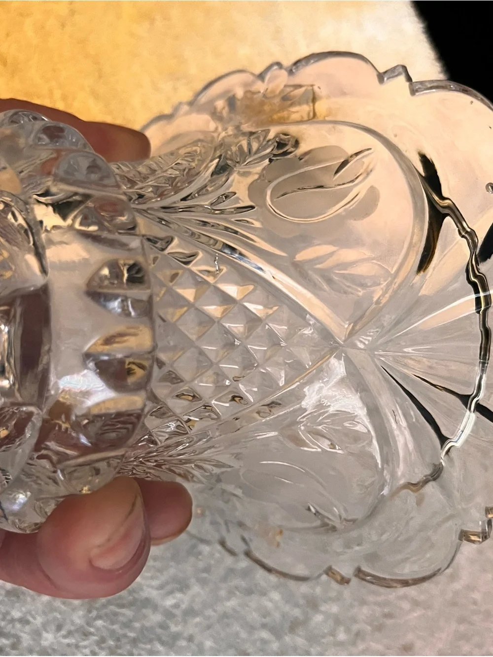 Cut Glass Footed Decorative Bowl - Clear Glass